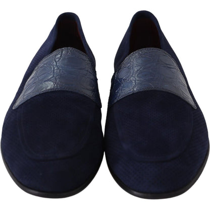 Dolce & Gabbana Blue Suede Caiman Loafers Slippers Shoes Dolce & Gabbana