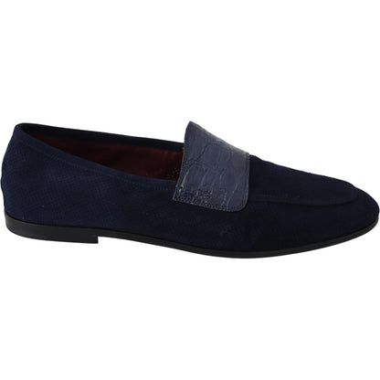 Dolce & Gabbana Blue Suede Caiman Loafers Slippers Shoes Dolce & Gabbana