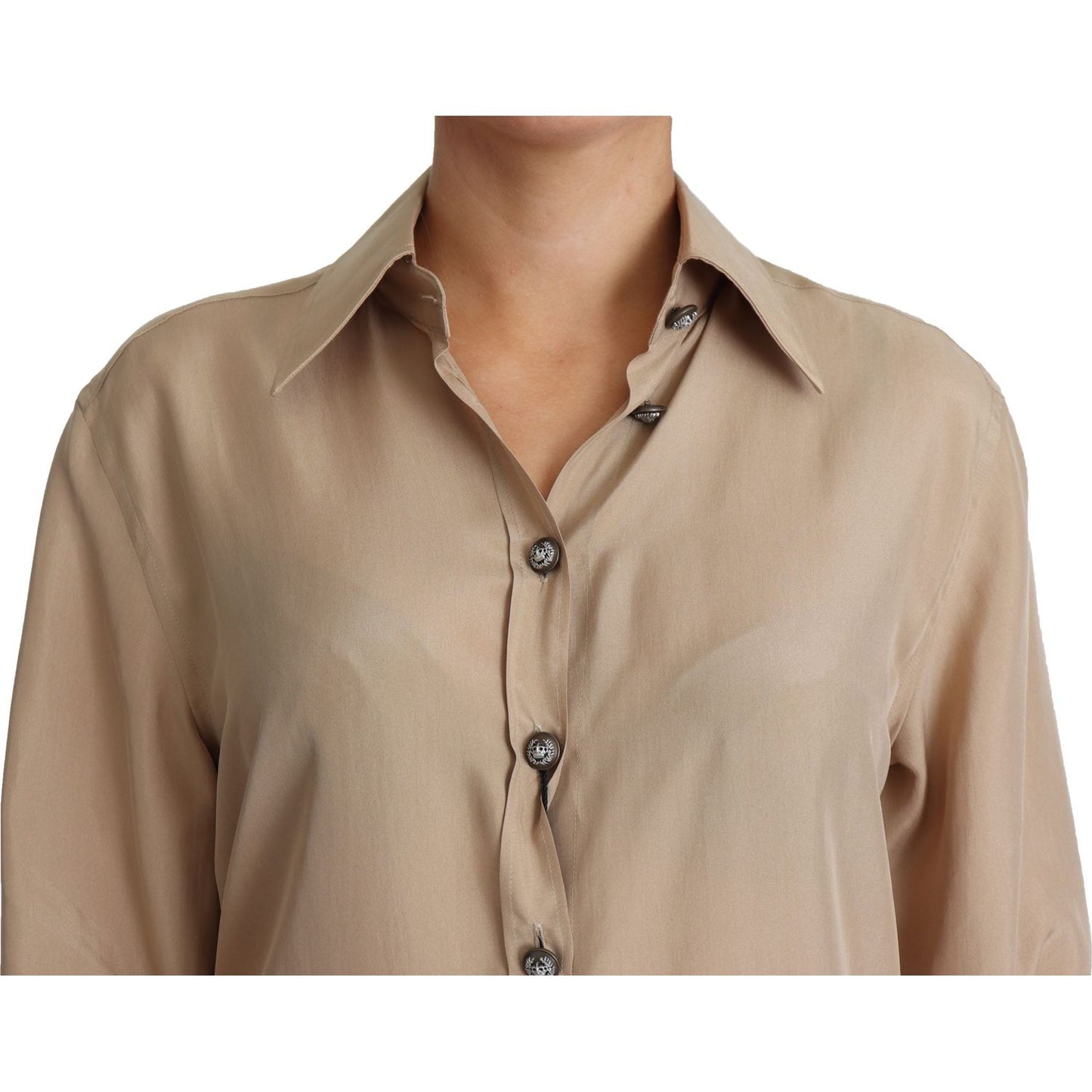 Dolce & Gabbana Beige Silk Shirt Decorative Buttons Top Dolce & Gabbana