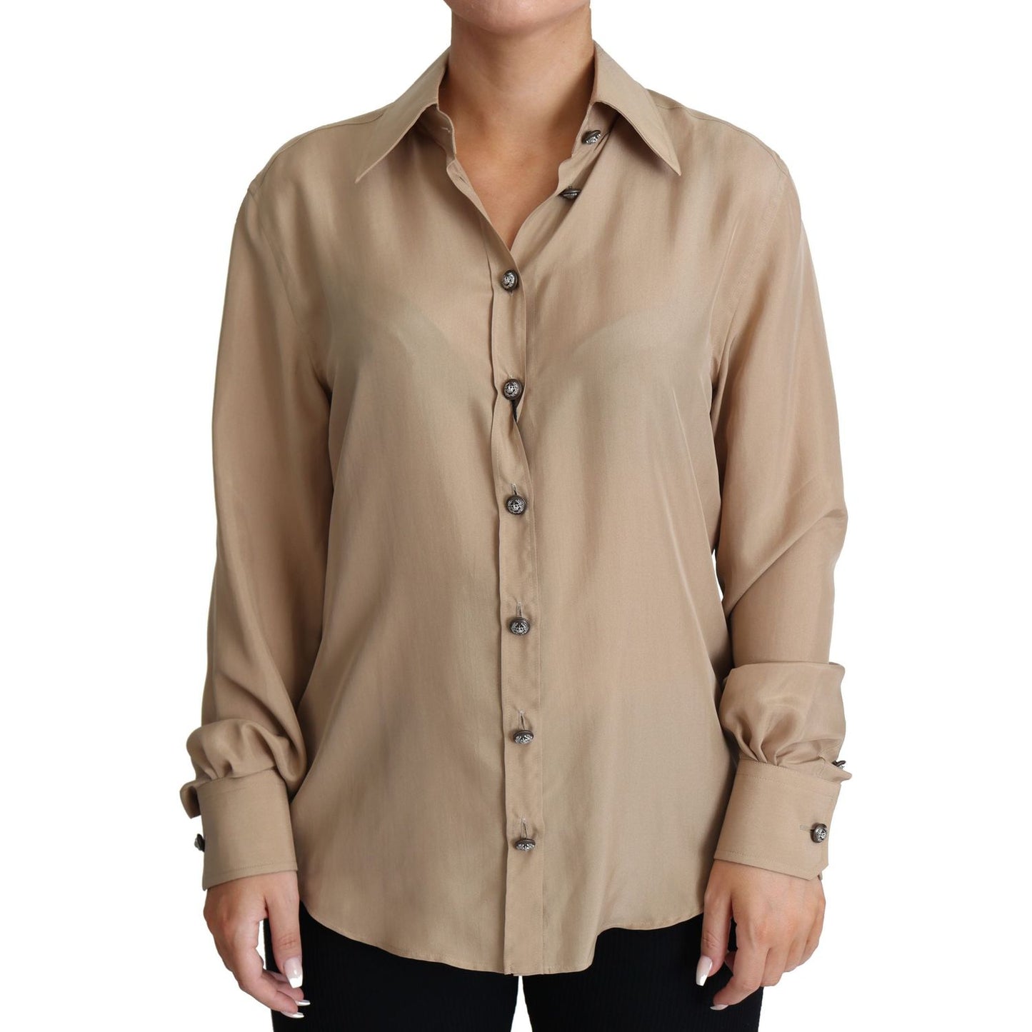 Dolce & Gabbana Beige Silk Shirt Decorative Buttons Top Dolce & Gabbana
