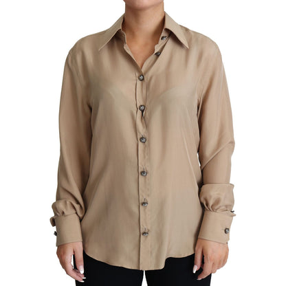 Dolce & Gabbana Beige Silk Shirt Decorative Buttons Top Dolce & Gabbana