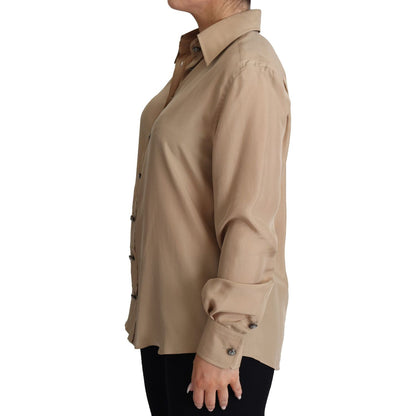 Dolce & Gabbana Beige Silk Shirt Decorative Buttons Top Dolce & Gabbana