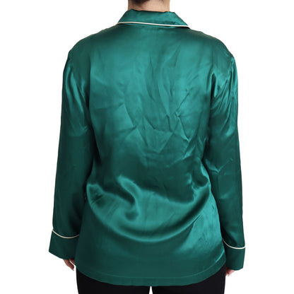 Dolce & Gabbana Green Pyjama Blouse Silk Lounge Sleepwear Top Dolce & Gabbana