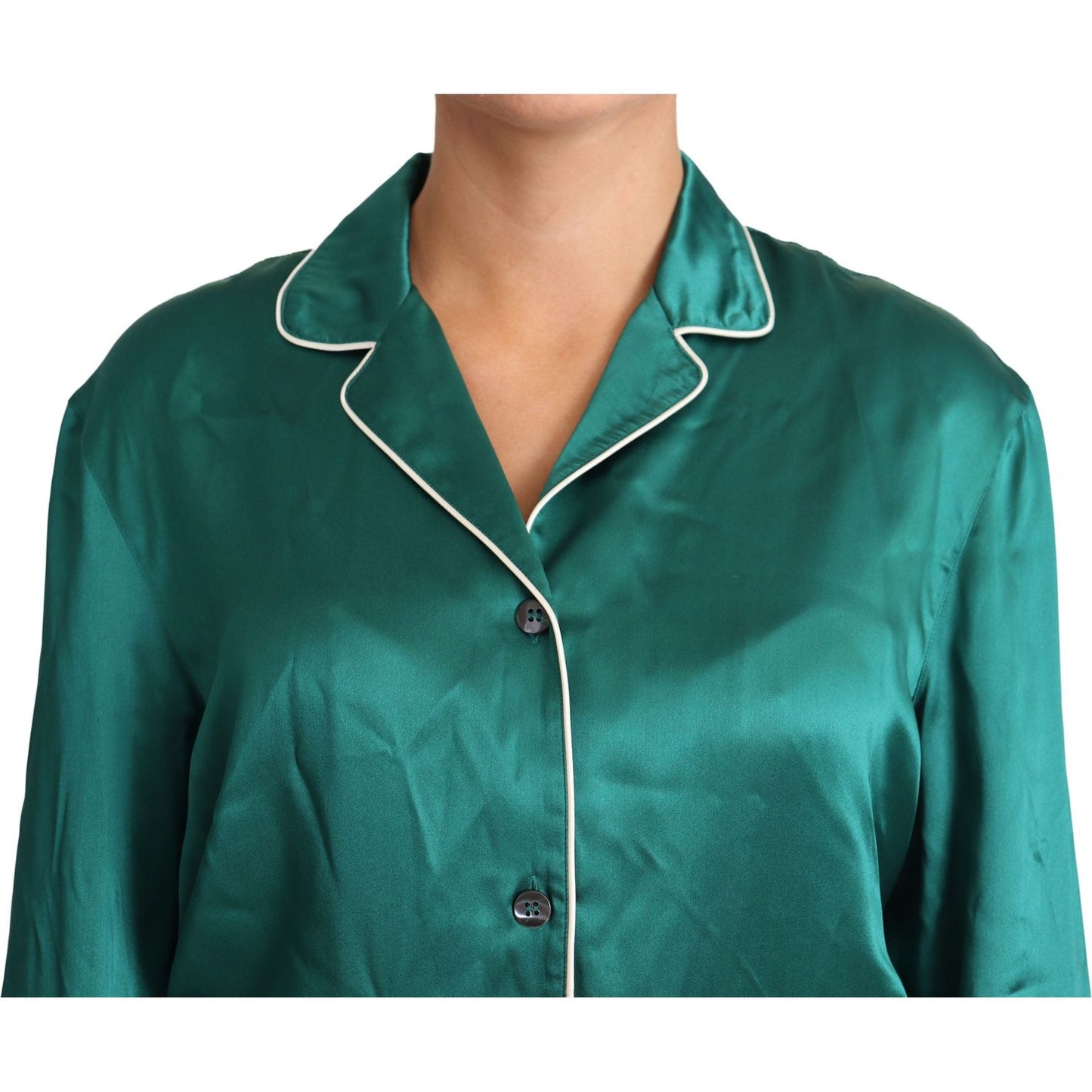 Dolce & Gabbana Green Pyjama Blouse Silk Lounge Sleepwear Top Dolce & Gabbana