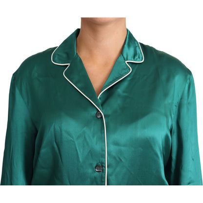 Dolce & Gabbana Green Pyjama Blouse Silk Lounge Sleepwear Top Dolce & Gabbana
