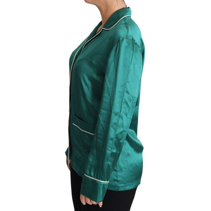 Dolce & Gabbana Green Pyjama Blouse Silk Lounge Sleepwear Top Dolce & Gabbana