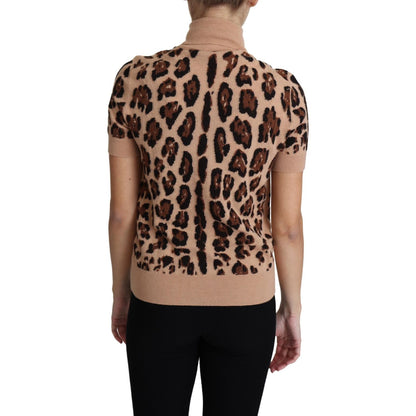 Dolce & Gabbana Beige Leopard Print Virgin Wool Turtleneck Top Dolce & Gabbana