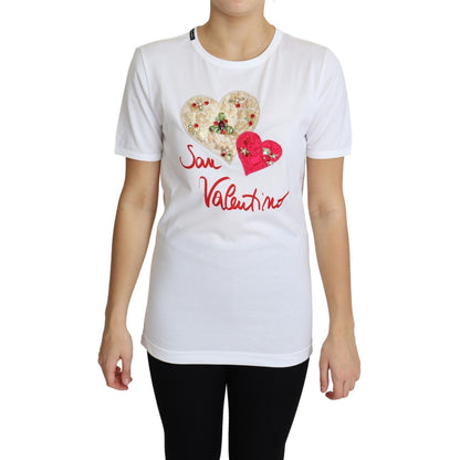 Dolce & Gabbana White San Valentino Heart Crystals T-shirt Top