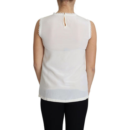Dolce & Gabbana White Blouse Silk Lace Trimmed Sleeveless Top Dolce & Gabbana