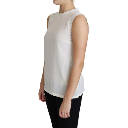 Dolce & Gabbana White Blouse Silk Lace Trimmed Sleeveless Top Dolce & Gabbana