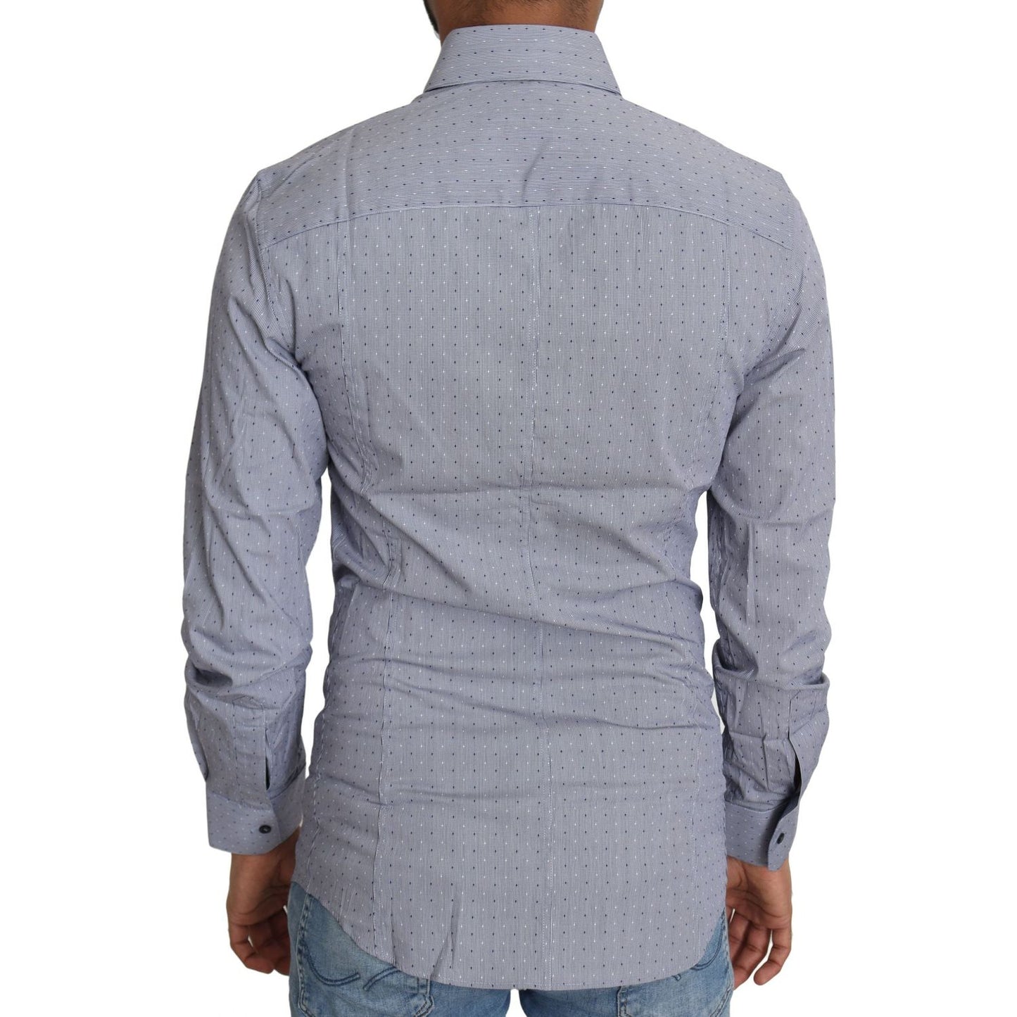Dolce & Gabbana Gray Dotted Semi Fitted Formal SICILIA Shirt Dolce & Gabbana