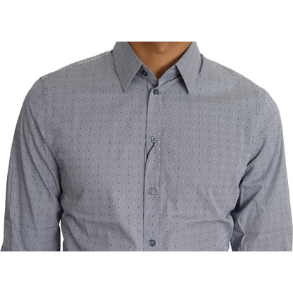 Dolce & Gabbana Gray Dotted Semi Fitted Formal SICILIA Shirt Dolce & Gabbana