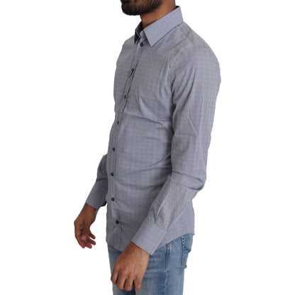Dolce & Gabbana Gray Dotted Semi Fitted Formal SICILIA Shirt Dolce & Gabbana