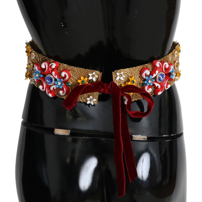 Dolce & Gabbana Embellished Floral Crystal Wide Waist Golden Belt Dolce & Gabbana