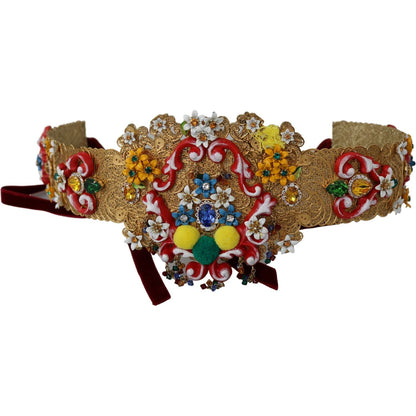 Dolce & Gabbana Embellished Floral Crystal Wide Waist Golden Belt Dolce & Gabbana
