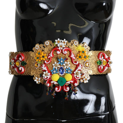 Dolce & Gabbana Embellished Floral Crystal Wide Waist Golden Belt Dolce & Gabbana