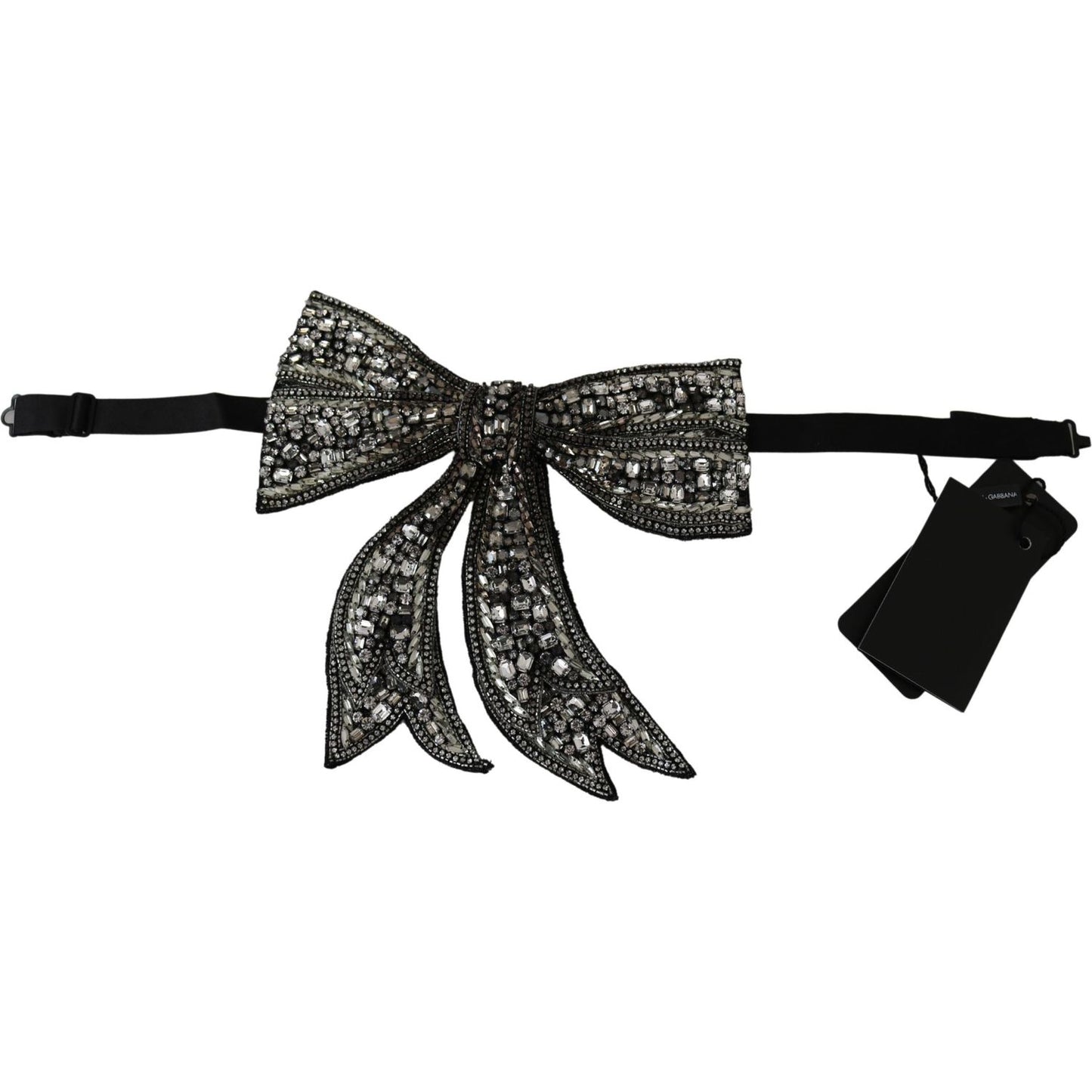 Dolce & Gabbana Silver Tone 100% Silk Crystal Embellished Women Bowtie Dolce & Gabbana