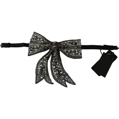 Dolce & Gabbana Silver Tone 100% Silk Crystal Embellished Women Bowtie Dolce & Gabbana