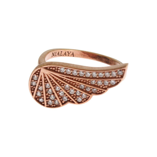 Nialaya Pink Gold 925 Silver Womens Clear CZ Ring