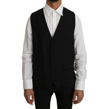 Dolce & Gabbana Black Solid Wool Silk Vest Dolce & Gabbana