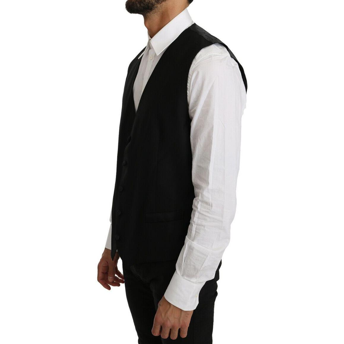 Dolce & Gabbana Black Solid Wool Silk Vest Dolce & Gabbana