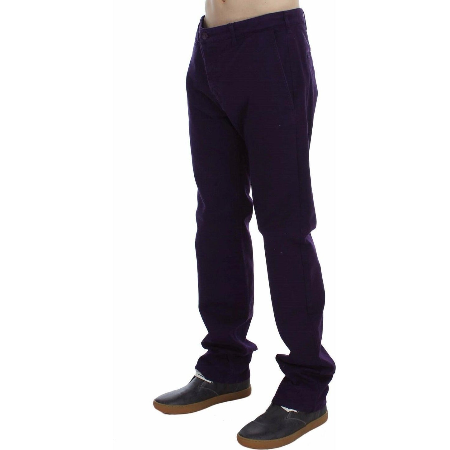 GF Ferre Purple Cotton Stretch Purple Fit Pants GF Ferre