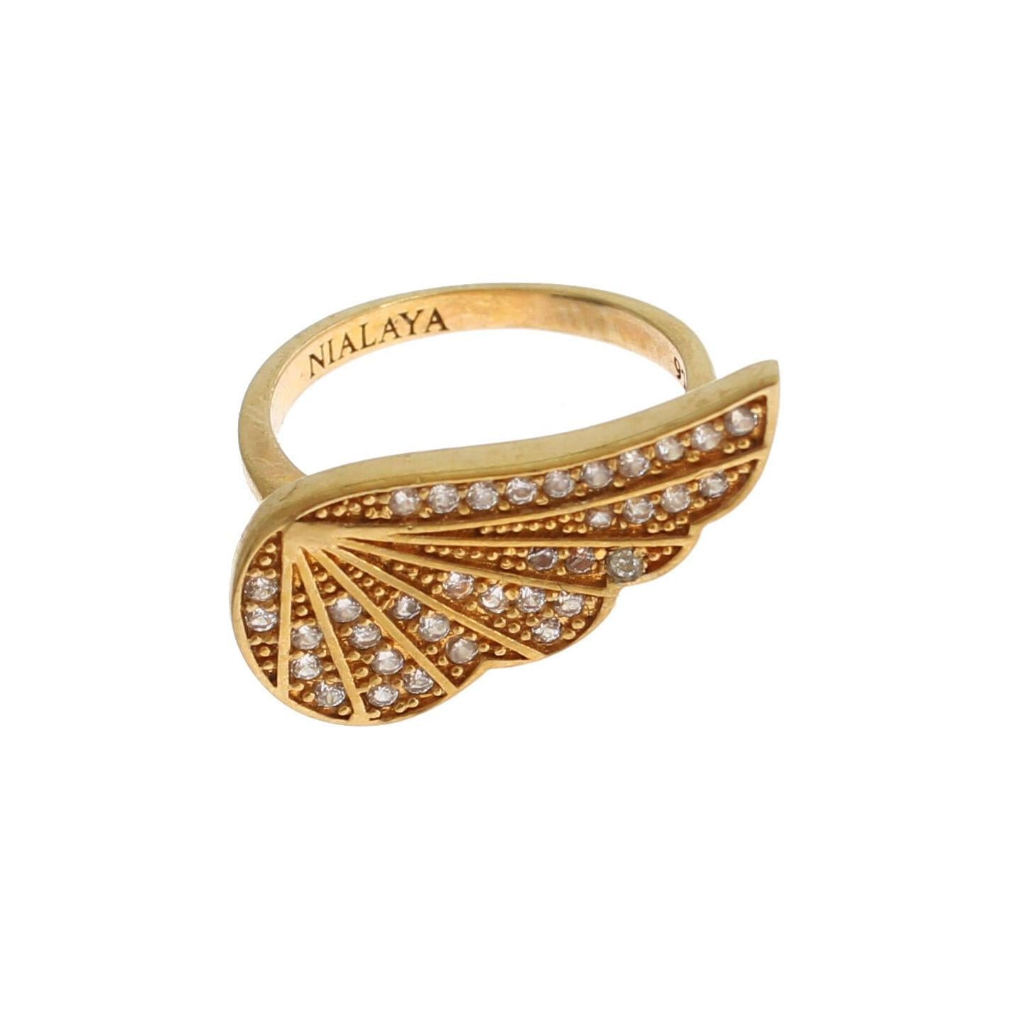 Nialaya Womens Clear CZ Gold 925 Silver Authentic Ring Nialaya