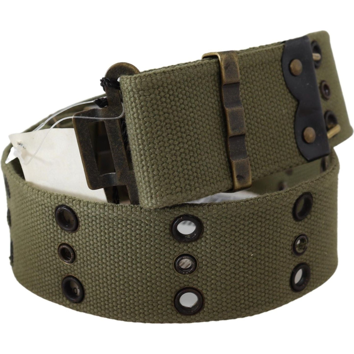 Ermanno Scervino Green 100% Cotton Rustic Bronze Buckle Belt Ermanno Scervino