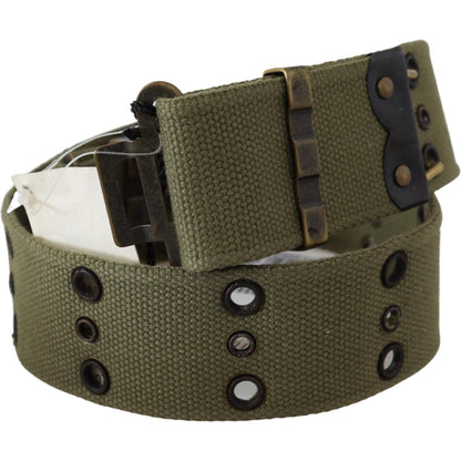 Ermanno Scervino Green 100% Cotton Rustic Bronze Buckle Belt Ermanno Scervino