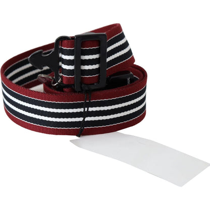 Costume National Maroon Black Stripe Silver Black Buckle Belt Costume National