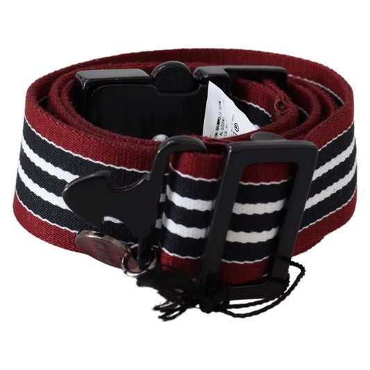 Costume National Maroon Black Stripe Silver Black Buckle Belt Costume National