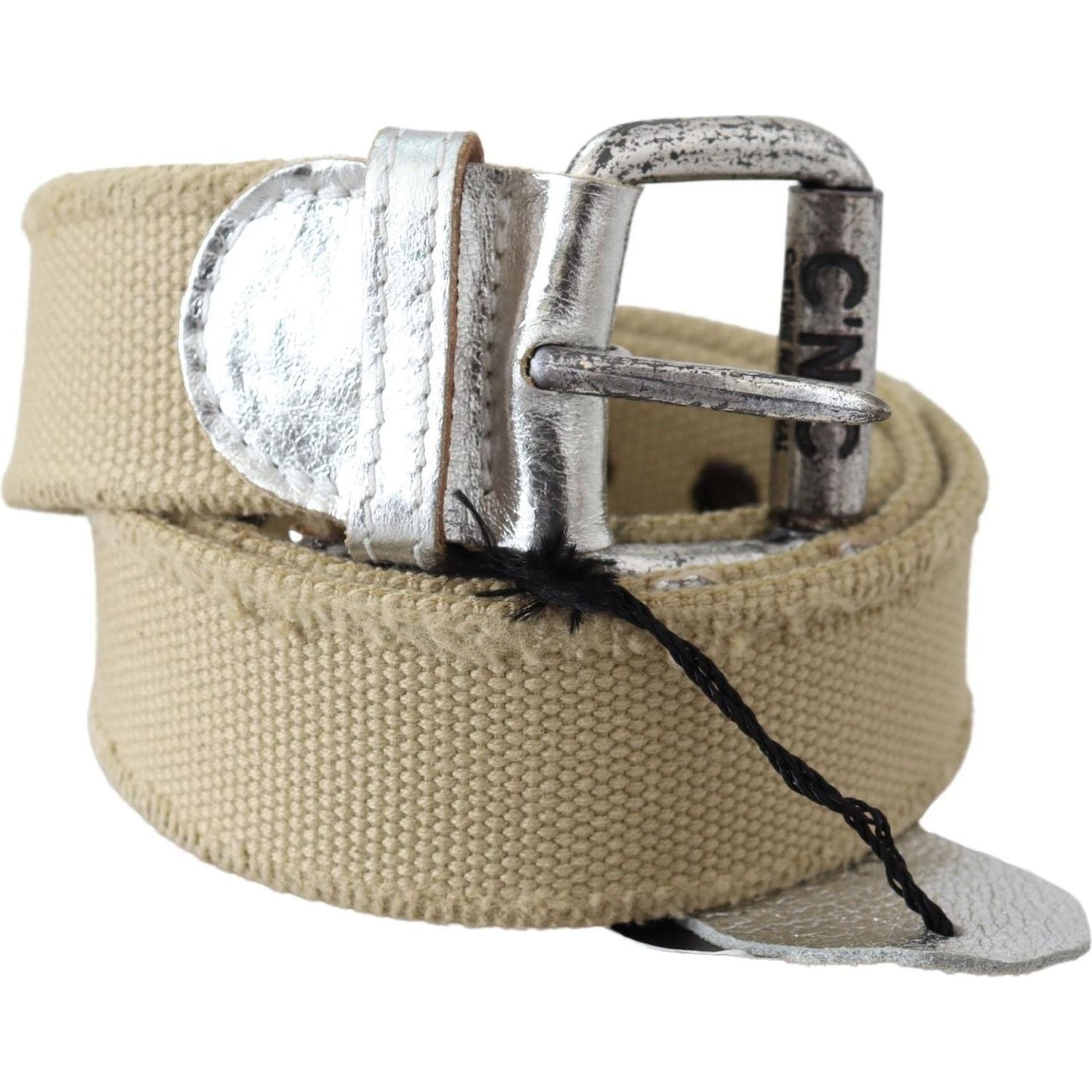 Costume National Beige Cotton Rustic Logo Buckle Belt Costume National