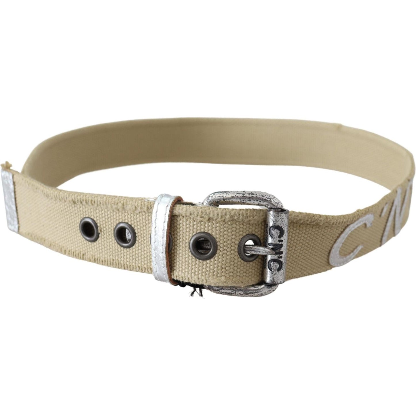 Costume National Beige Cotton Rustic Logo Buckle Belt Costume National