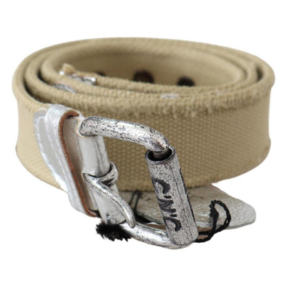 Costume National Beige Cotton Rustic Logo Buckle Belt Costume National
