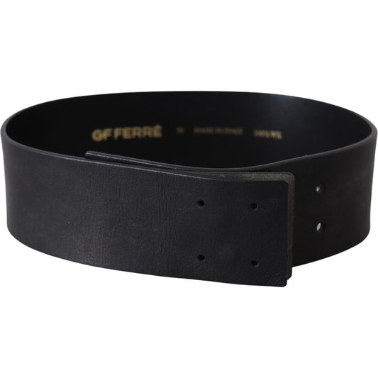 GF Ferre Black Genuine Leather Wide Logo Waist Belt GF Ferre