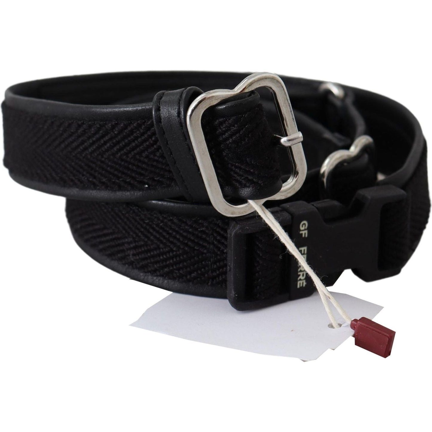 GF Ferre Black Leather Silver Chrome Metal Buckle Belt GF Ferre