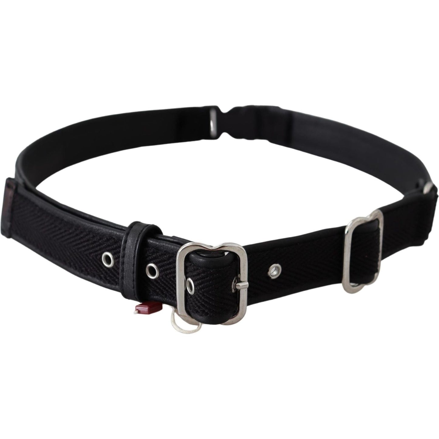 GF Ferre Black Leather Silver Chrome Metal Buckle Belt GF Ferre