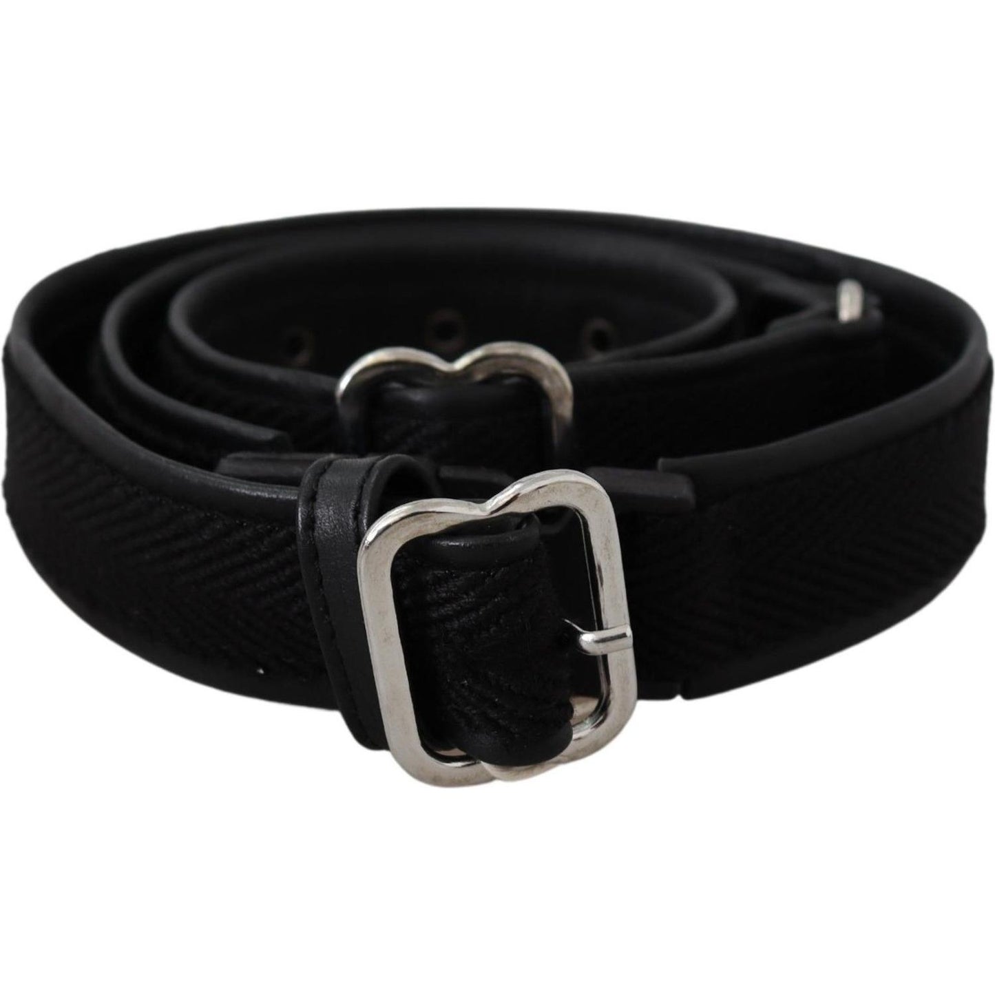 GF Ferre Black Leather Silver Chrome Metal Buckle Belt GF Ferre