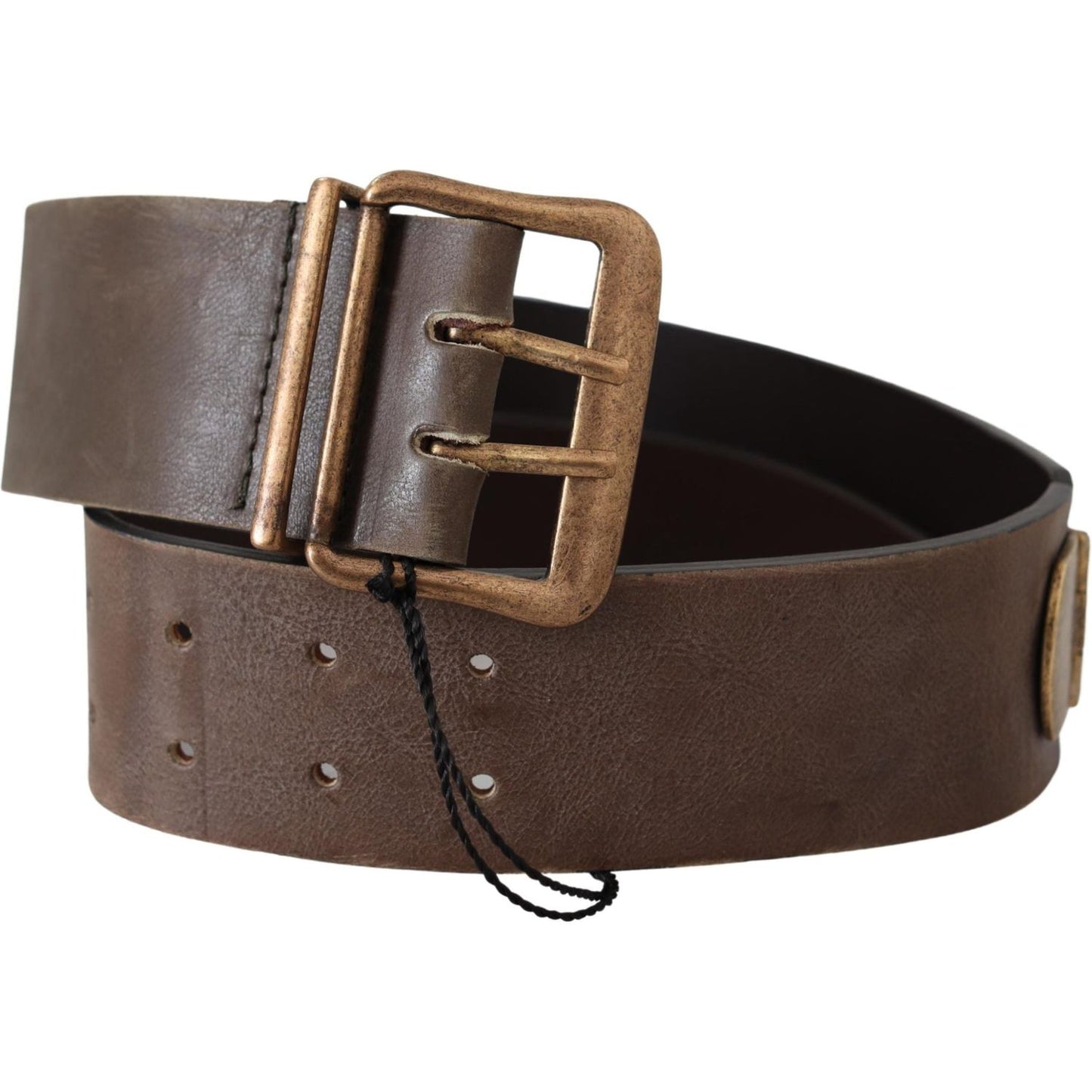 Ermanno Scervino Brown Leather Wide Bronze Buckle Waist Belt Ermanno Scervino