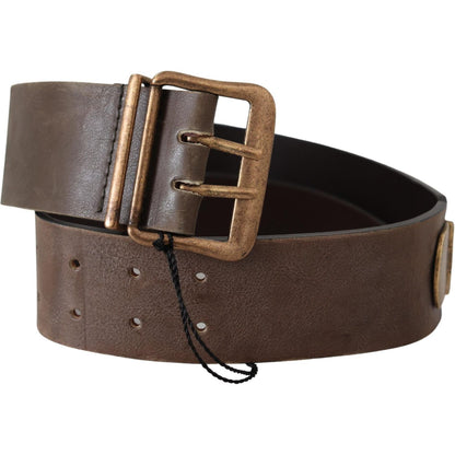 Ermanno Scervino Brown Leather Wide Bronze Buckle Waist Belt Ermanno Scervino