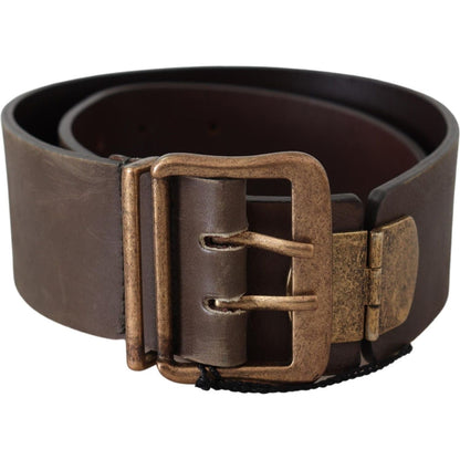 Ermanno Scervino Brown Leather Wide Bronze Buckle Waist Belt Ermanno Scervino