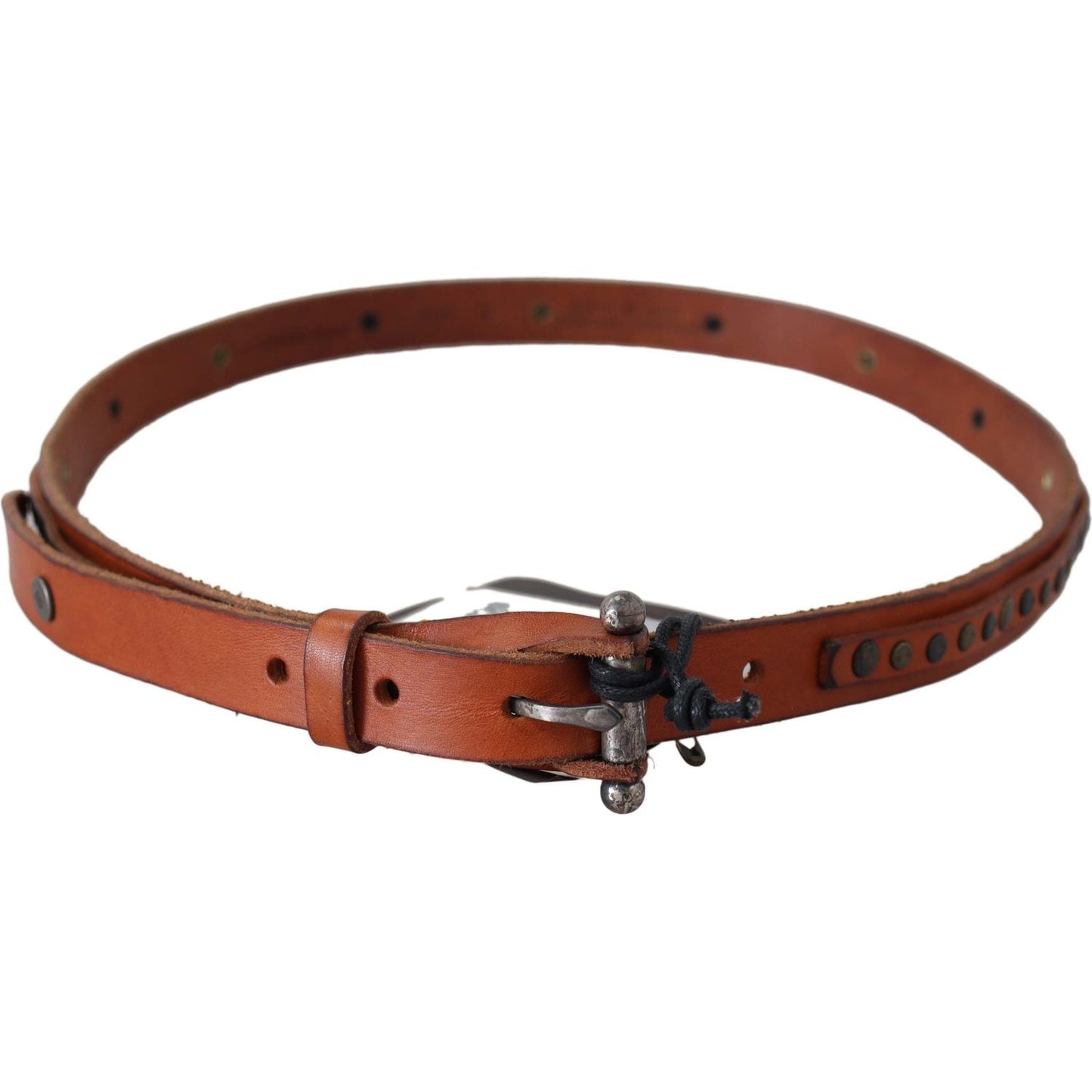 Scervino Street Brown Genuine Leather Rustic Silver Buckle Belt