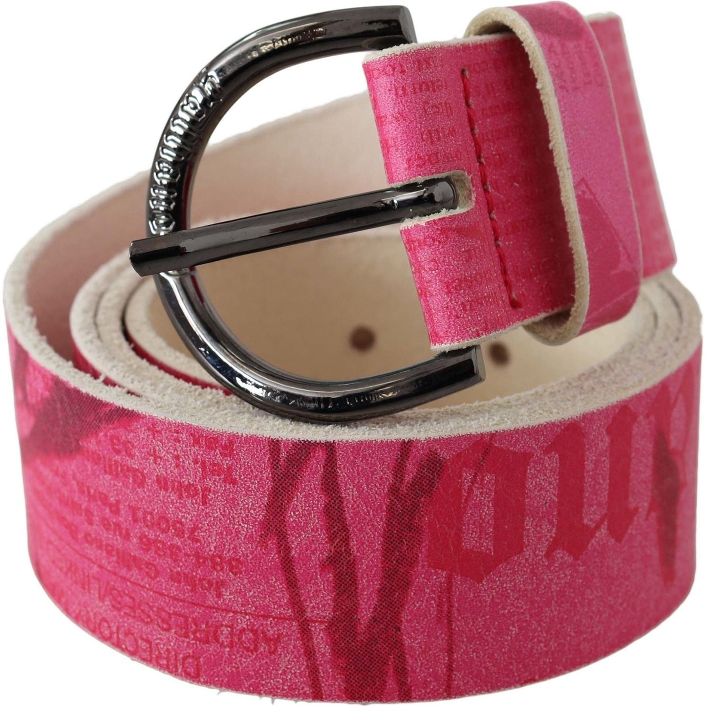 John Galliano Pink Leather Letter Logo Design Round Buckle Belt John Galliano