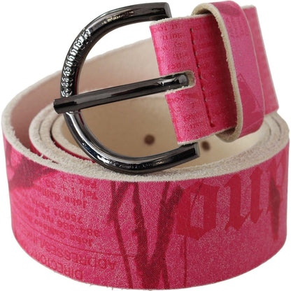 John Galliano Pink Leather Letter Logo Design Round Buckle Belt John Galliano