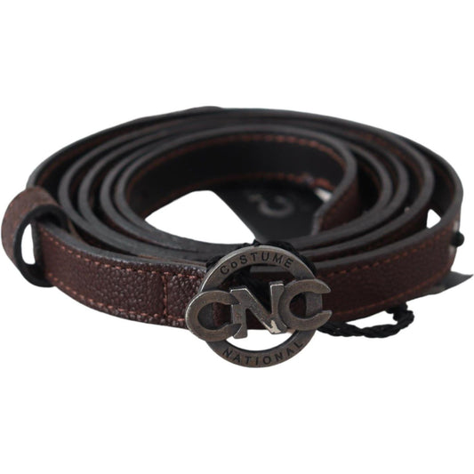 Costume National Brown Skinny Leather Round Logo Buckle Belt Costume National