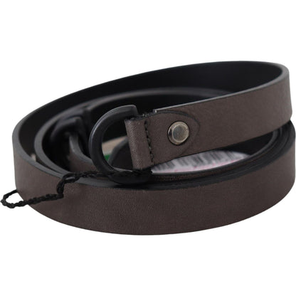 Costume National Brown Leather Skinny Round Buckle Belt Costume National