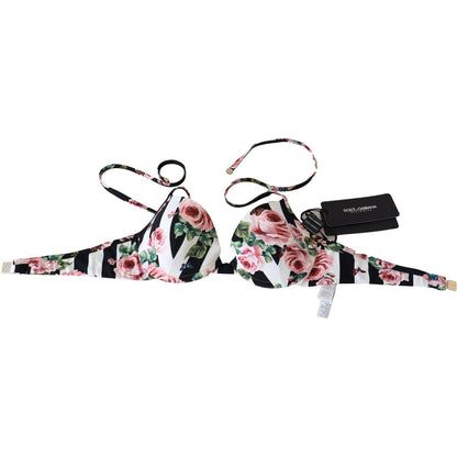 Dolce & Gabbana Multicolor Striped Rose Print Swimwear Bikini Tops Dolce & Gabbana