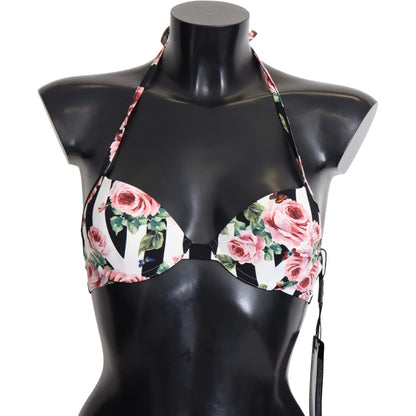 Dolce & Gabbana Multicolor Striped Rose Print Swimwear Bikini Tops Dolce & Gabbana