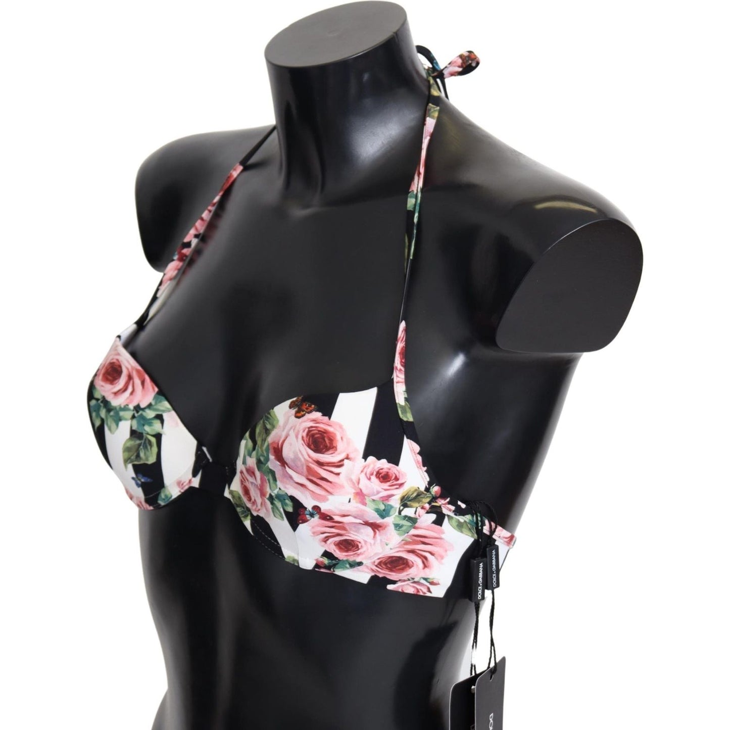 Dolce & Gabbana Multicolor Striped Rose Print Swimwear Bikini Tops Dolce & Gabbana