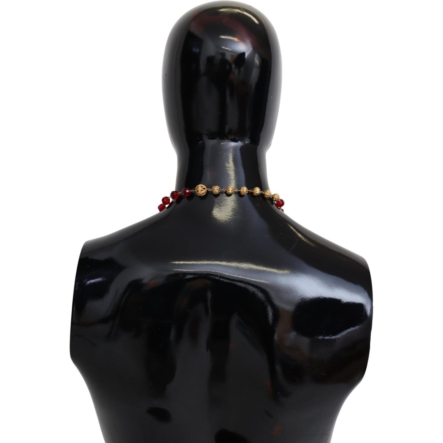 Dolce & Gabbana Gold Tone Brass Red Crystals Pendant Opera Chain Necklace Dolce & Gabbana